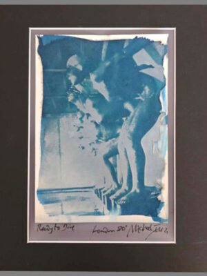 Ready to Dive – Pool Ladies Photo Shoot – Artistic Cyanotype with Brush Strokes (Presented in a Black Mount) signed by Michael Joseph