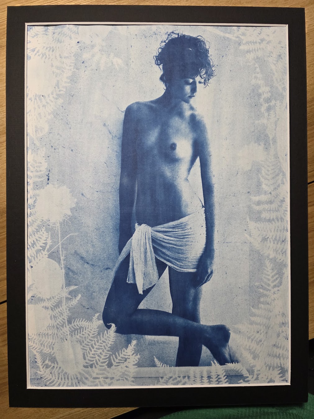Nivea - figure among ferns, unique cyanotype from a photo by Michael Joseph