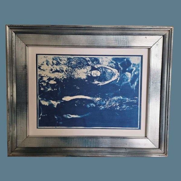 Swimming Opposite – Framed Unique Cyanotype – Pool Ladies Photo Shoot for Playboy TV (USA) by Michael Joseph