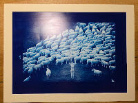Nude shepherdess with her sheep, out-take - cyanotype on Michael Joseph archival photographic paper